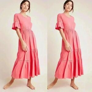 Anthropologie Sundry Tiered Ladder Lace Midi Dress in Red NWT $196